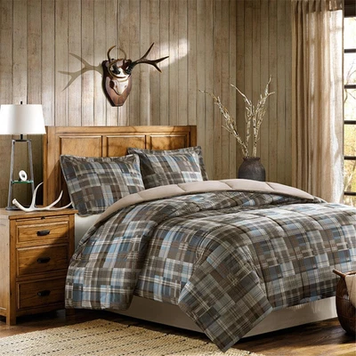 Cabin Lodge Comforter Set, Ultra Soft Microfiber, Plaid Grey/Blue 3PC - Image 1 of 4