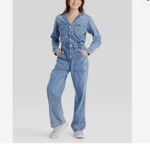 NUEVO Mono de mezclilla holgado utilitario de manga larga 8/R para mujer - hilo universal k903 - Imagen 1 de 10