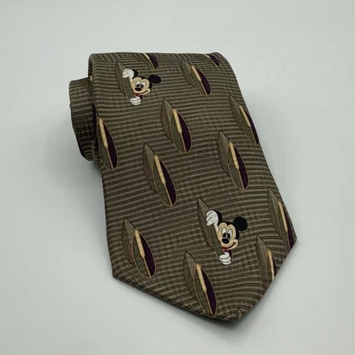 Corbata oculta de seda de Mickey Mouse Disneyland Resort para hombre corbata Disney marrón dorado Foto 1 de 4
