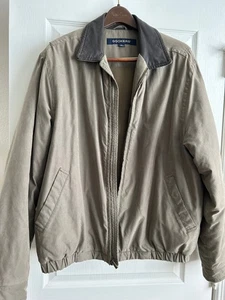 Dockers Khaki Brown Leather Collar Bomber Coat Jacket XL , Full Fip Preowned  - Picture 1 of 10