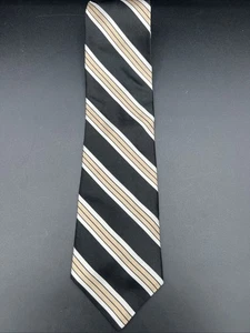 Tommy Hilfiger Silk Tie BLACK GOLD SILVER STRIPED  FREE SHIPPING - Foto 1 di 4