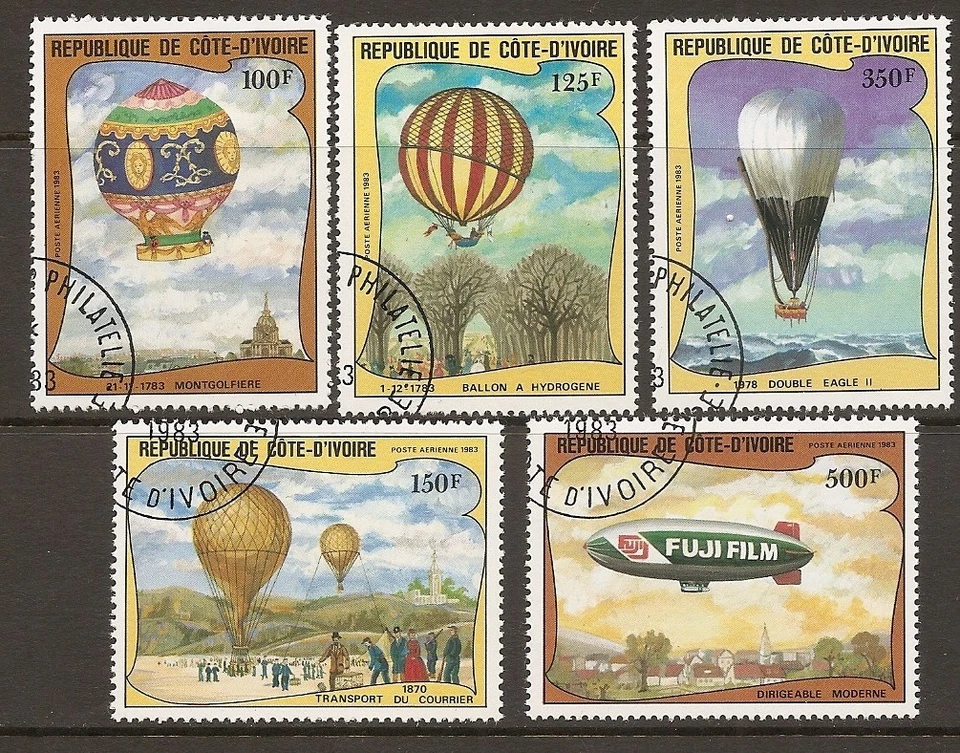 Ivory Coast SC # C71-C75 Manned Flight Bicentenary.  Precancel. MNH - Image 1 of 1