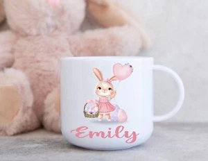 Personalised Kids Girls Easter Bunny Rabbit Enamel Birthday Present Cup Mug Gift - Picture 1 of 1