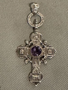 Antique Peruzzi Boston Ornate 3.125” Sterling Silver & Faceted Amethyst Crucifix - Picture 1 of 16