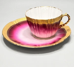 18. Jh. Sevres Porzellan Schokolade Teetasse Untertasse Set Lila Gold Muschelmarke MD - Bild 1 von 22