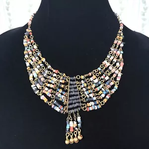 Collana bavaglino vintage con perline mummia stile faience revival egiziano Cleopatra retrò - Foto 1 di 13