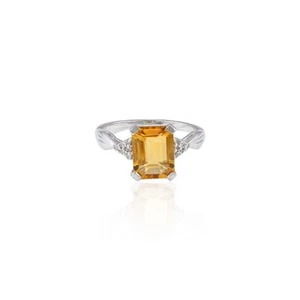Citrine Gemstone Silver Ring | Octagon Cut Gemstone Ring - Picture 1 of 4