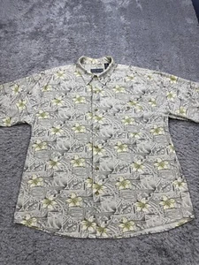 David Taylor Shirt Men XL Gray Floral Silk Geometric Hawaiian Tropical Vtg Y2K - Picture 1 of 8
