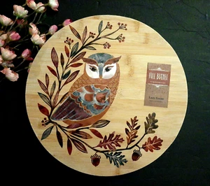 FULL BUSHEL FURNISHINGS Bamboo Lazy Susan Stencil Owl Decorated 12" - Picture 1 of 7