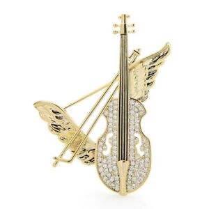 With Wings Violin Brooches For Women Men Cubic Zirconia Flying Music PartyOffice
