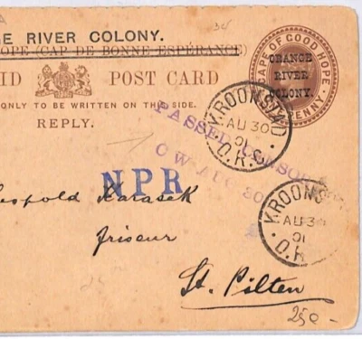BOER WAR *ORC* Overprint COGH REPLY Card CENSOR Kroonstad 1901 AUSTRIA YO127 - Image 1 of 4
