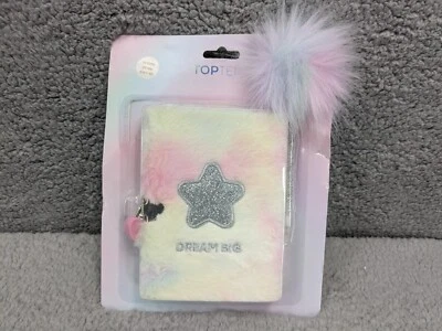 Star Diary with Lock and Keys, Fuzzy Journal, Pen, Opens On Left Side, New - Image 1 of 4