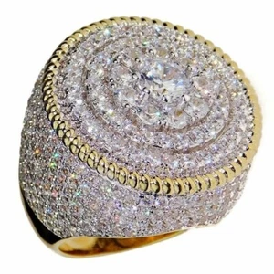 Men's Halo Cluster iced Micro Pave Hip Hop Ring 18MM Round CZ 14K Gold Plated - Picture 1 of 6