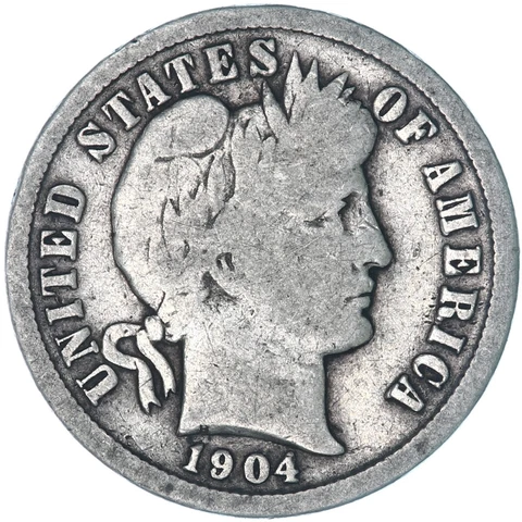 1904 Barber Liberty Dime silver great coin nice problem free G-VG FREE SHIPPING Cover