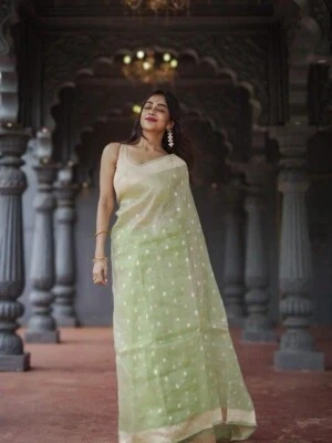 Indian Pakistani Saree with Unstitch Blouse Party Wedding Wear Designer Sari - Image 1 of 4