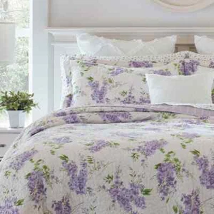 NEW! ~ COZY CHIC SOFT PURPLE LILAC LAVENDER LEAF GREEN SHABBY CHIC QUILT SET - Picture 1 of 11
