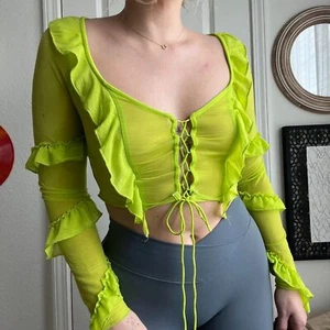 NWT Urban Outfitters Sheer Lime Green Ruffle Top Sz S - Picture 1 of 4