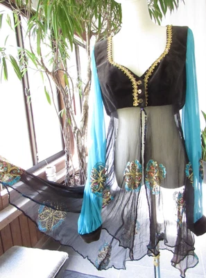 VESTIDO de Colección Terciopelo Cuentas Transparente Años 60 Festival Top Chaqueta Y2K Hada Gitana M S Boho Foto 1 de 4