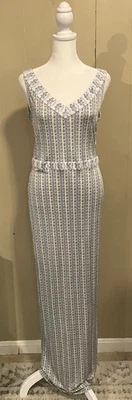 Vestido maxi Tory Burch de seda estampa verde azul sem mangas boho resort médio M em excelente estado usado - Imagem 1 de 4