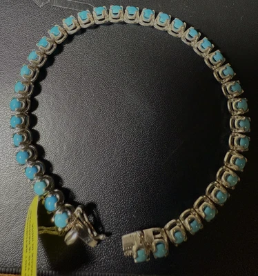 Sleeping Beauty Turquoise Tennis Bracelet Sterling 8" STS Clemency New - Image 1 of 4