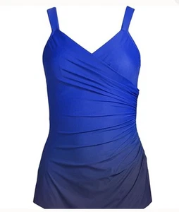 Lands End SlenderSuit Tummy Control Blue Ombré Skirted One Piece Swimsuit 22W - Picture 1 of 9