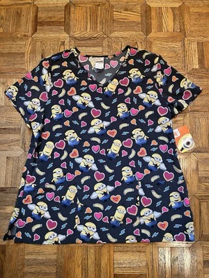 NWT Despicable ME Minions Scrub Top Size large Pockets performance Stretch Soft - Image 1 of 4