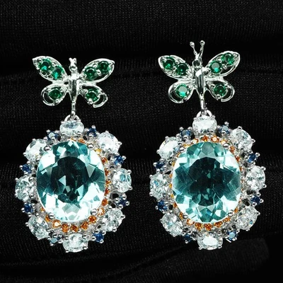 Pendientes de Navidad de plata de ley 925 de 10,9 quilates de aguamarina azul marino prístino regalos Foto 1 de 4