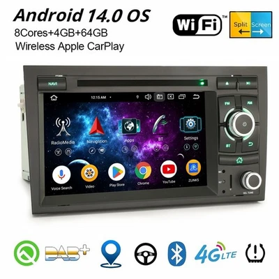 4+64GB Android 14 DAB+ Autoradio Navi für AUDI A4 S4 SEAT EXEO 8 Kern CarPlay CD - Bild 1 von 4