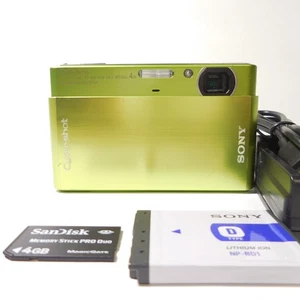 SONY Cyber-Shot DSC-T77 Green Camera w/Battery Charger Memory Stick Japanese - Picture 1 of 21