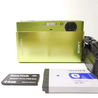 SONY Cyber-Shot DSC-T77 Green Camera w/Battery Charger Memory Stick Japanese - Image 1 of 4