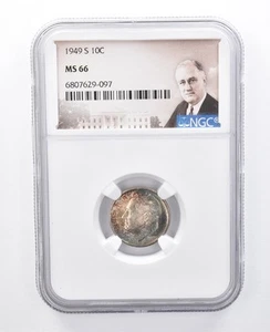 1949-S Roosevelt Dime MS66 NGC Blue Tone *7917 - Picture 1 of 3
