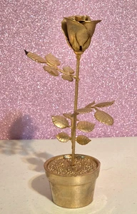 Vintage Pewter Brass Metal Rose Flower Pot Decoration 6" - Picture 1 of 6
