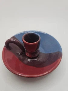Vintage Seagrove NC Keramik Tropfglasur Kammer Kerzenständer dreifarbig signiert TH - Bild 1 von 10
