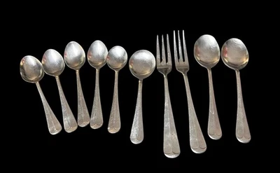 10pc Vtg Oxford Hall Jamestown Sagamore Teaspoons Soup Spoons Forks READ - Image 1 of 4