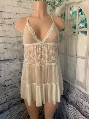 Gilligan & O'Malley Lingerie Women Babydoll Size  Medium Lace Beige Ivory Sheer - Image 1 of 4