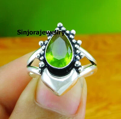 Peridot gemstone 925 sterling silver handmade Gift Ring US size 5 to 10 - Image 1 of 4