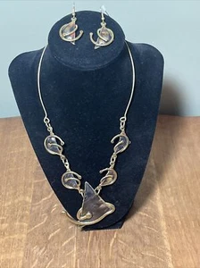 Unique Metal Abstract Necklace And Earrings Set 2-12-24 - Picture 1 of 9
