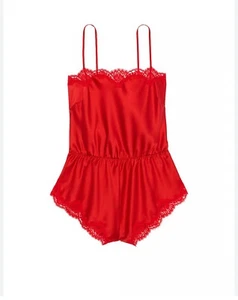 Neu Victoria's Secret Strampler rot Satin Spitzenbesatz Dessous S - Bild 1 von 2