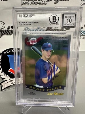 JOE MAUER 2002 TOPPS CHROME ROOKIE RC SIGNED BASEBALL ON CARD BECKETT BGS 10 - Image 1 of 4