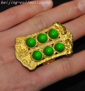 Old Chinese Bronze gilt Inlay Gem exorcism amulet Jewelry Ring - Picture 1 of 5