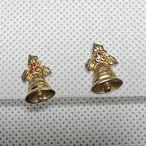 Vintage Gold Tone open Christmas Bell Pierced Earrings - Picture 1 of 8