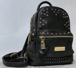 Retro Y2K Bebe Small Black Handbag Backpack Gold Studs Rhinestones Chic 90s - Picture 1 of 9