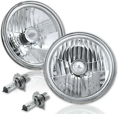 7 Inch Crystal Clear Halogen Headlight Diamond Headlamp 12V 60/55W H4 Light Bulb - Image 1 of 4