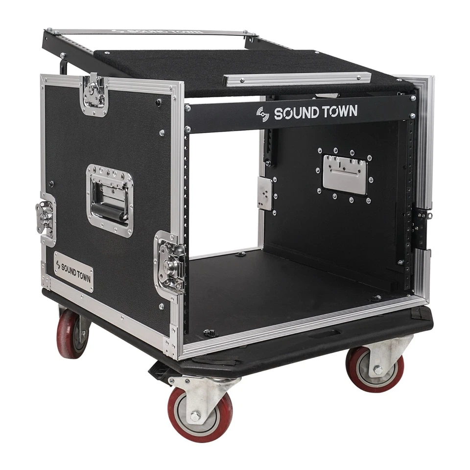Sound Town Enhanced Thickness 12mm 8U Rack Case w/ 11U Slant Casters (STMR-8UW)