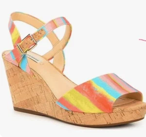 NWT ALEX MARIE CLARAMIR RAINBOW STRAPED CORK WEDGE Size 8.5 - Picture 1 of 7