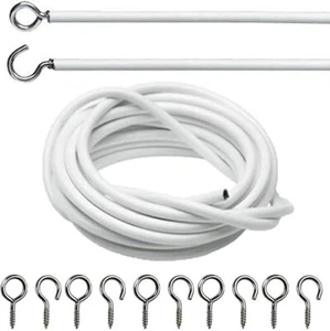 NET CURTAIN WIRE Voile Window Cord Cable plus Easy Fit Hooks & Eyes Fixings - Picture 1 of 26