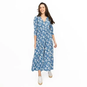 Seasalt Womens Dress Sky Branch Blue Elderflower Shadow Jersey Midi Wrap Neck - Picture 1 of 11