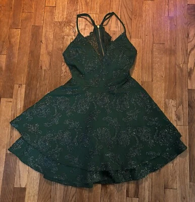 Emerald Sundae JR. Large Dark Green Back Prom Formal Fit And Flair Dress - Image 1 of 4