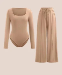 Body donna gamba larga set pantaloni donna due pezzi Palazzo Coord tuta - Foto 1 di 11