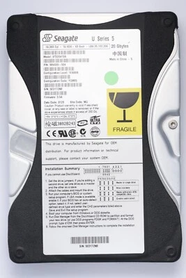 Seagate U Series 5 20GB IDE Desktop Hard Drive Model ST320413A P/N 9R4003-504 - Image 1 of 2